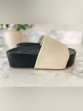 Beek Albatross Slide Platform Sandals Leather Black Cream Size 7